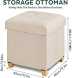 17.7" Ottoman with Storage, Square Storage Ottoman for Dorm, Linen Ottomans with Legs for Living Room, Bedroom, Beige
