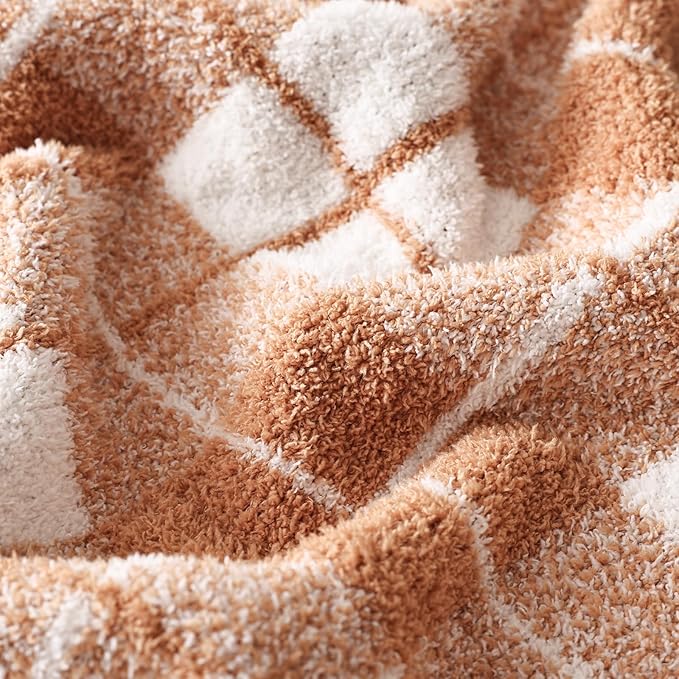 Panku Plaid Blanket, Ultra Soft Cozy Throw Blanket, Warm Fluffy Burnt Orange Throw Blanket for Couch and Sofa (50x60 Inches, Burnt Orange)