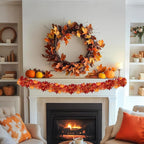 Fall Maple Leaves Garland Decorations,50Ft Glitter Tinsel Leaf Thanksgiving Decor for Tree Autumn Mantle Bedroom Office Classroom Party Indoor Outdoor Holiday Home Orange