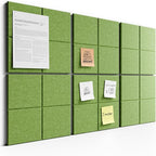 Bumusty Large Felt Bulletin Board, 36" x 24" Cork Board Alternative, 6-Pack Wall Tiles with 4-Compartment Design, 30 Push Pins, 40 Adhesive Tabs, Ideal for Office & Home Decor, Kelly Green