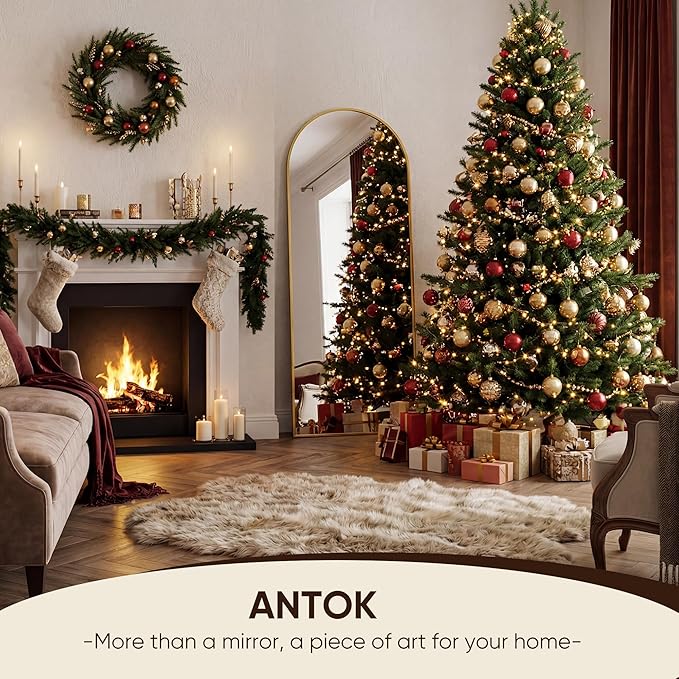 Antok Full Length Mirror, 58"x19" Floor Mirror, Arched Floor Standing Freestanding Arch Full Body Mirrors with Stand for Bedroom, Hanging Mounted for Living Room Cloakroom,Gold