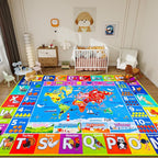 World Map ABC Kid Rug for Playroom Geography 59"×39.4" Classroom Play Rug Educational Baby Playmat Alphabet Carpet Primary School Fluffy Ployester Non-Slip Preschool Mat Nursery Room Learning