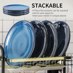 HASENSE Ceramic Dinner Plates Set of 4,10 Inch Large Porcelain Pasta and Salad Plates,Blue Stoneware Plate Set Microwave,Oven,and Dishwasher Safe