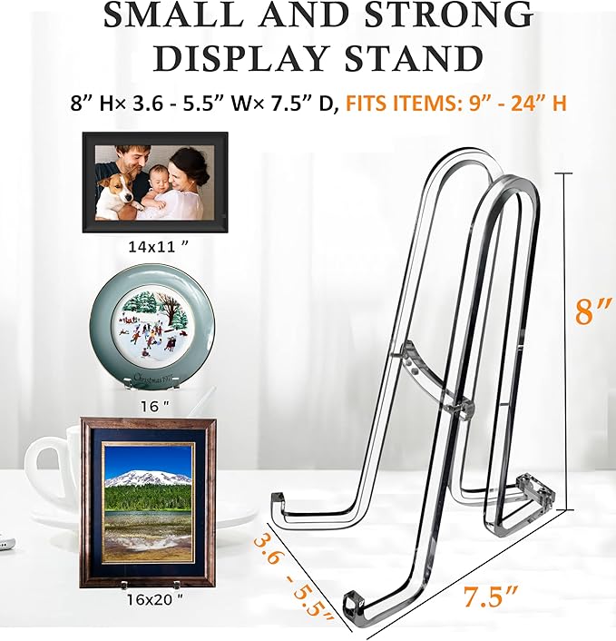 AMT 2 Pack 8 Inch Plate Stands for Display - Holder Stand + Acrylic Frame Holder Picture, Decorative Plate, Book, Photo Easel