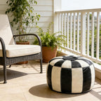 Thgonwid Unstuffed Moroccan Ottoman Pouf Cover, Ottoman Footstool Storage Solution, Bean Bag Chair, Foot Rest, Multi-Black&White