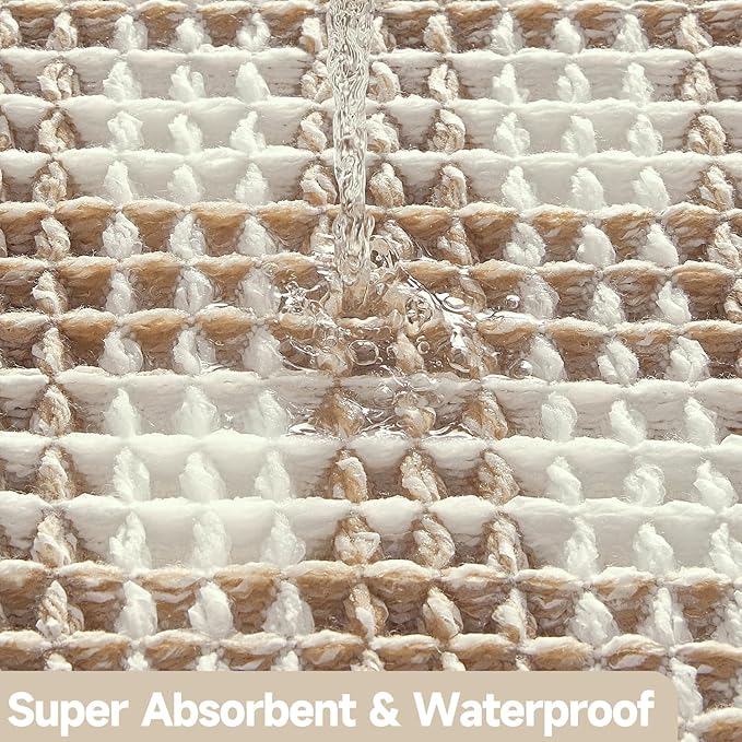 Waffle Bath Mat, Boho Bathroom Rugs Non Slip Washable Absorbent Checkered Bathroom Mat Quick Dry Farmhouse Bathroom Decor, 48"x24" Khaki and White