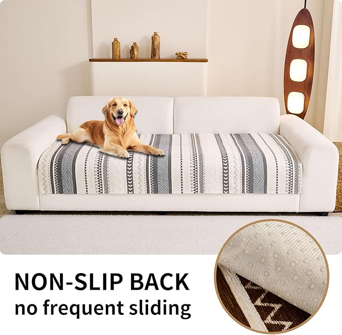 HAOMAIJIA Boho Couch Covers for Sofa, Waterproof Couch Cover for Dogs Soft Chenille Jacquard Non Slip Sofa Covers for Pets Washable Couch Protector (Grey, 36.5" x 82" 1 Pack)
