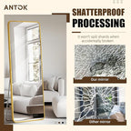 Antok Over The Door Mirror Full Length, 49'' x 14''Wall Mounted Hanging Mirror, Aluminum Alloy Frame, Shatterproof Glass, No Drill Installation for Bedroom, Closet, Bathroom, Dorm, Round Corner,Gold