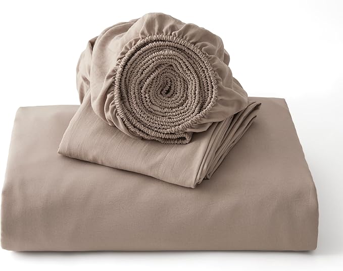 Bedsure Duvet Cover Full Size with Fitted Sheet - 4 Pieces Prewashed Cotton-Like Extra Soft Bedding Set, Includes 1 Duvet Cover 80x90 Inches with Zipper Closure, 2 Pillow Shams, 1 Fitted Sheet, Khaki