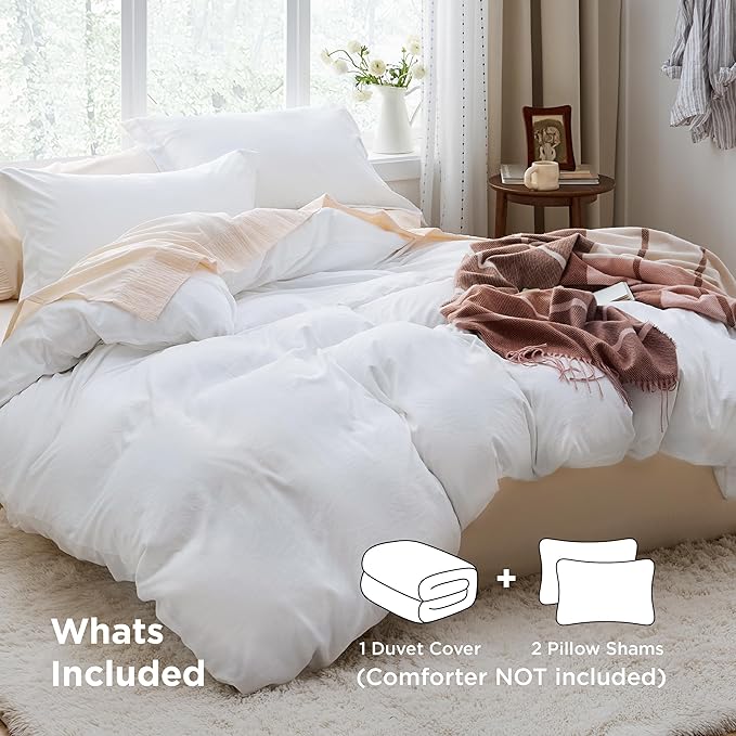 Bedsure White Duvet Cover King Size - 3 Pieces Prewashed Cotton-Like Polyester Extra Soft Bedding Set, Includes 1 Duvet Cover 104x90 Inches with Zipper Closure & 2 Pillow Shams, Comforter Not Included