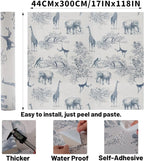Peel and Stick Wallpaper - 17.5x118in Animals Pattern, Blue and White Vinyl, Modern Home Deco