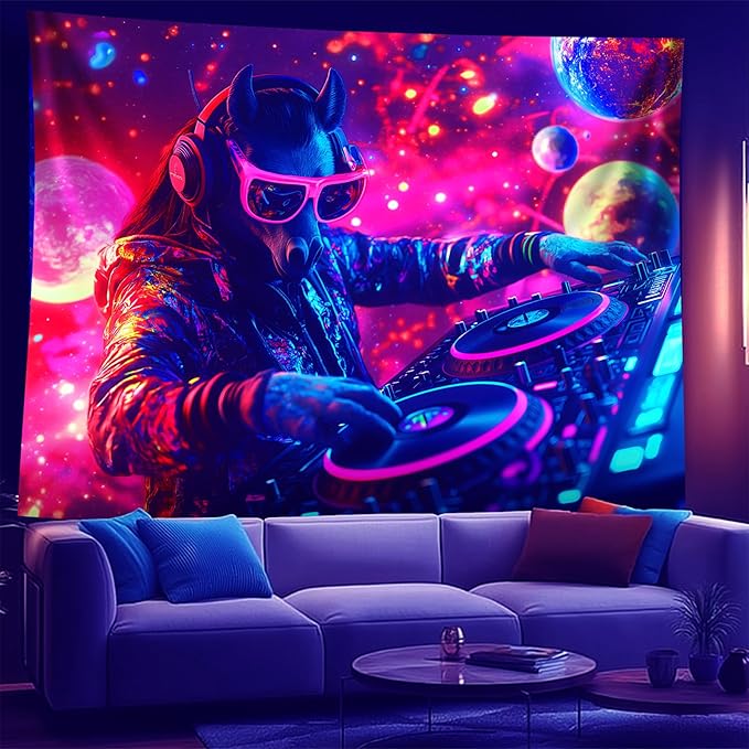 NYZE Horse Tapestry for Bedroom, Music Wall Tapestry, Party Decor Glow in the Dark Room Decor Tapestries, Cool Galaxy Planet Wall Hanging, Wall Hanging for Room Dorm 79in×59in