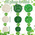 SANNIX 16 Pcs St Patricks Day Vase Filler Wicker Rattan Orbs Decorative Balls for Bowls, St. Patrick's Day Green Rattan Balls Decor for Green Spring Home Decorations