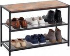 DUMOS 3-Tier Shoe Bench with Storage, Industrial Entryway Sturdy Shoe Rack Organizer Bench with Mesh Shelves for Entryway, Hallway & Living Room, Easy Assembly, Rustic Brown