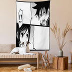 Ambesonne Anime Tapestry, Japanese Comics Strip Boy and Girl Fight Scene Manga Image Cartoon Print, Wall Hanging for Bedroom Living Room Dorm Decor, 40" X 60", Black White Grey