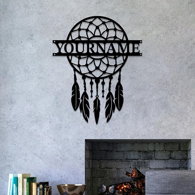 Personalized Dream Catcher Metal Wall Art - Custom Name Iron Sign for Home Decor, 8-30 Inch Black (Style A)
