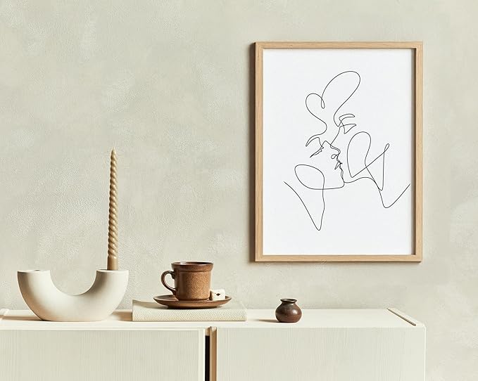 Y2K BOO Kissing Couple UNFRAMED Wall Art Romantic Intimacy Continuous Line Drawing 11x14 Inch Heavyweight Paper Modern Minimalist Love Studio Decor