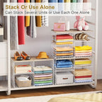 2 Pack Closet Shelf Organizer, Closet Organizers and Storage Shelves With Adjustable Dividers, Stackable Storage Bins Baskets For Clothes Sweaters Jeans Jackets, With Wooden Board, 8 Compartments