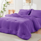 HYMOKEGE Dark Purple King Size Comforter Set Seersucker 7 Pieces, All Season Luxury Bed in a Bag for Bedroom, Bedding Set with Comforter, Sheets, Pillowcases & Shams