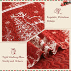 Exclusivo Mezcla Reversible Christmas Quilts Queen Size, Red Bedspread Lightweight Coverlet Winter Quilt Bedding Set with Printed Striped Trees Snowflakes Pattern (1 Quilt, 2 Pillow Shams)