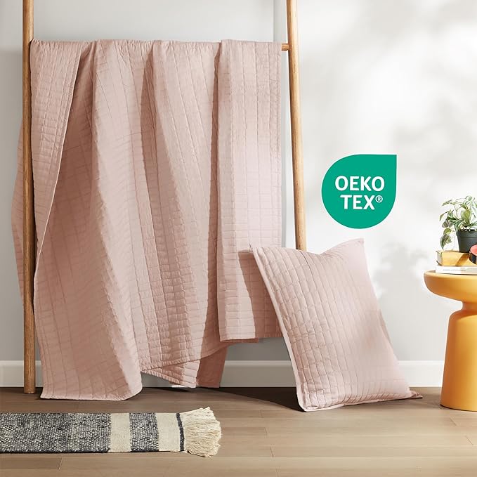 Comfort Spaces Kienna Quilt Set- Double Sided Stitching Design Summer Blanket, Lightweight, Soft, All Season Bedding Layer, Matching Sham, Blush, Coverlet Twin/Twin XL(66"x90") 2 Piece