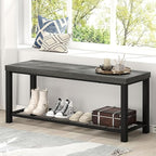 EXCEFUR Entryway Bench, Industrial Metal and Wood Storage Bench for Living Room, Indoor Shoe Rack Bench Seat, 43.3 Inch Grey
