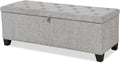 24/7 Shop at Home Sacallant Modern Linen Storage Bench with Button-Tufted Lift-Top, Upholstered Footstool, Rectangular Ottoman for Living Room, Bedroom, Entryway, Light Grey