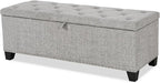 24/7 Shop at Home Sacallant Modern Linen Storage Bench with Button-Tufted Lift-Top, Upholstered Footstool, Rectangular Ottoman for Living Room, Bedroom, Entryway, Light Grey
