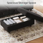 LINSY HOME Sectional Sleeper Sofa Storage Ottoman Bench, Convertible Coffee Table Plush Corduroy Couch Ottoman Footstool for Living Room, Bedroom Entryway and Family Room, Black