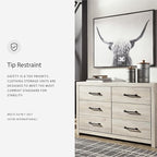 Signature Design by Ashley Cambeck Farmhouse Industrial 6 Drawer Dresser, Whitewash