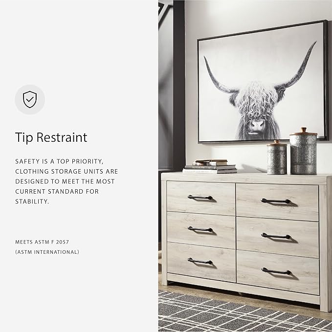 Signature Design by Ashley Cambeck Farmhouse Industrial 6 Drawer Dresser, Whitewash