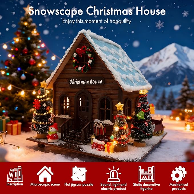 DIY Miniature House Kit: Christmas Vintage Street 3D Wooden Model - Challenging Adult Building Project, Unique Holiday Home & Room Decor (6.3" x 6.7" x 6.7")