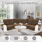 Recliner Sofa Covers 100% Waterproof Velvet L Shape Recliner Couch Covers for Dogs Pets Washable Anti Slip Recliner Slipcovers with Pockets (5 Seat Sofa with 2 Console, Brown)