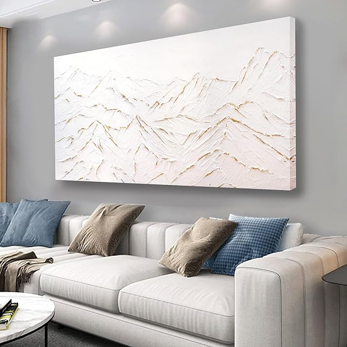 Belmrxne Mountain Wall Art White Wall Decor Minimalist Canvas Painting Abstract Nature Artwork for Living Room Bedroom Dining Room Office Home Decor 20x40 Inch