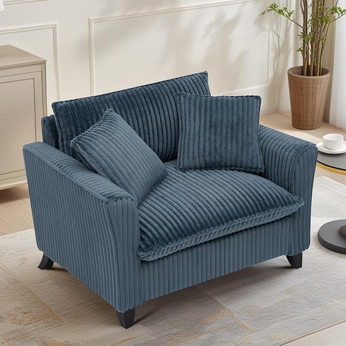 ERYE Living Room Accent Chair, Modern Corduroy Upholstered Chair Wider Seat Cushion Leisure Armchair W/2 Pillows and Removable Cover for Home Apartment,Bedroom,Office