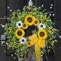 Sunflower Wreaths for Front Door, Soomeir Artificial Spring Summer Wreath with Burlap Bow, Door Wreath for Outside All Season Indoor Outdoor Home Wall Wedding Farmhouse Holiday