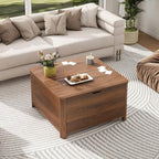 LYNCOHOME 31.5" Fluted Lift Top Coffee Table with Storage, Square Coffee Tables for Living Room, Coffee Table with Large Hidden Storage Compartment and Adjustable Shelves，Walnut