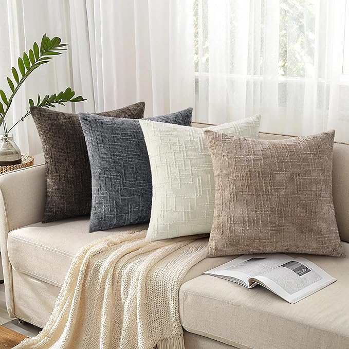 decorUhome Spring Dark Grey Chenille Throw Pillow Covers 20x20 Set of 2 Textured Soft Cozy Slubby Couch Pillow Covers Modern Farmhouse Boho Decorative Pillow Cases for Bed Sofa Living Room