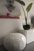 Poufs&Pillows Premium Moroccan Leather Pouf - Handmade - Delivered Stuffed - Ottoman, Footstool, Floor Cushion (White)