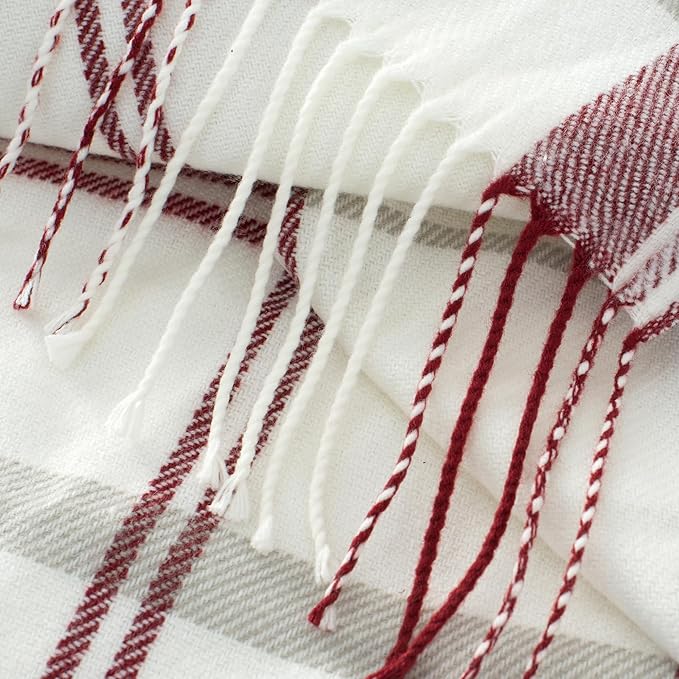 Red and White Plaid Throw Blanket for Couch,60"X80" Super Soft Cozy Warm Home Decorative Throws with Tassels for Bed Sofa Picnic