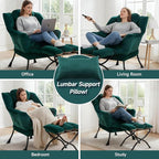 Lazy Chair with Ottoman, Modern Accent Chair with Lumbar Pillow, Velvet Dark Green Sofa, Lounge Chairs with Folding Footrest, Oversized Supportive Chairs for Bedroom, Reading