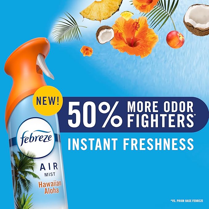 Febreze Air Mist, Air Freshener Spray, Odor Fighting Room Spray, Deodorizer for Home Bathroom Kitchen Office Apartment Dorm Room Classroom, Unstopables Fresh Scent, 8.1oz (Pack of 6)