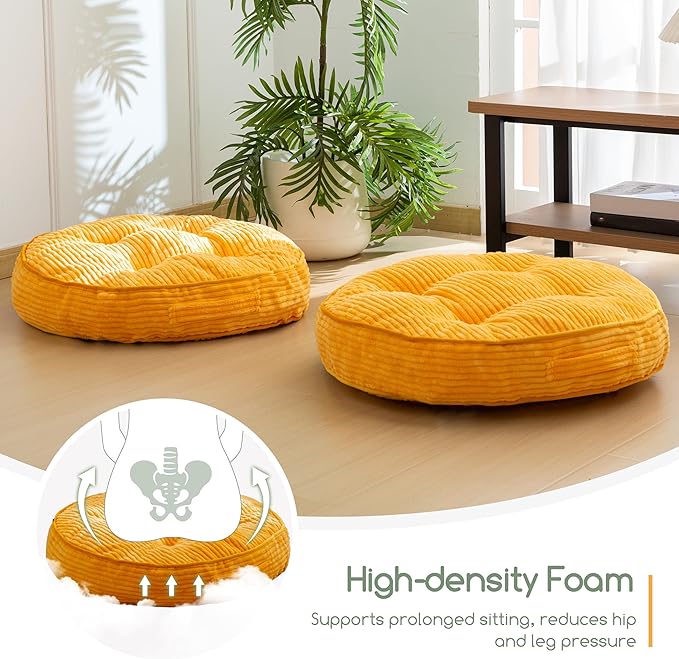 HIGOGOGO Washable Floor Pillow Cushion for Adults, Meditation Cushion Pillow, Large Round Floor Sitting, Removable Tufted Corduroy Cover, for Tatami Living Room or Yoga, 22x22 Inch, Machine Washable