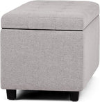 SIMPLIHOME Cosmopolitan Storage Ottoman - 34 inch Wide Upholstered Linen Look Fabric Rectangle Storage Ottoman Bench in Cloud Grey, Transitional Tufted Ottoman for Living Room with Lift-Up Lid