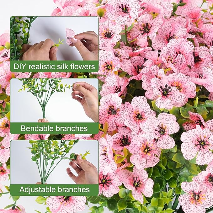 16 Bundles Artificial Flowers for Outdoor Realistic Faux Flower Spring Summer Garden Home Decoration, Hanging Daisy with Eucalyptus Leaves Fake Plants Greenery Balcony Porch Patio Front Door Decor