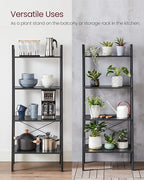 VASAGLE Ladder Shelf, 4-Tier Bookshelf, Storage Rack, Bookcase with Steel Frame, for Living Room, Home Office, Kitchen, Bedroom, Industrial Style, Charcoal Gray and Ink Black ULLS044B04