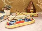 Bless-International Traditional-Handmade-Tray-Burner Wooden-Trat-Incense-Stick-Holder Ash-Catcher-Stand for-Aromatherapy-Meditation-Yoga (Abstract Flowers, 11x4x1.22 Inches)