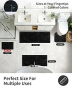 ILANGO Black Bathroom Rugs 48" × 24" Non Slip & Super Absorbent Extra Thick Soft, Washable Bath Mat for Floor, Microfiber Plush Shaggy Bath Rug with Rubber for Bathtub Shower Room Sink