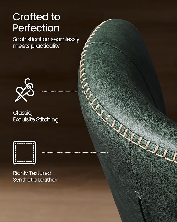 VASAGLE EKHO Collection - Dining Chairs Set of 4, Upholstered Kitchen Chairs, Comfortable Seat, Synthetic Leather with Stitching, Mid-Century Modern, Easy Assembly, Living Room Lounge, Forest Green