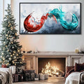 Framed Blue & Red Wine Glass Collisions Canvas Art | 24x48 inches | Modern Kitchen & Dining Room Decor | Abstract Wine Cup Painting | Contemporary Bar & Living Room Wall Art | pictures wall decor